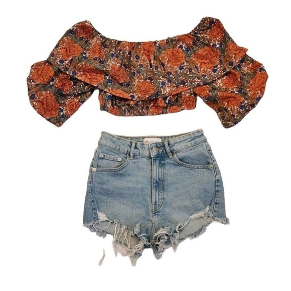Zara off the shoulder floral crop top - Picture 4 of 8